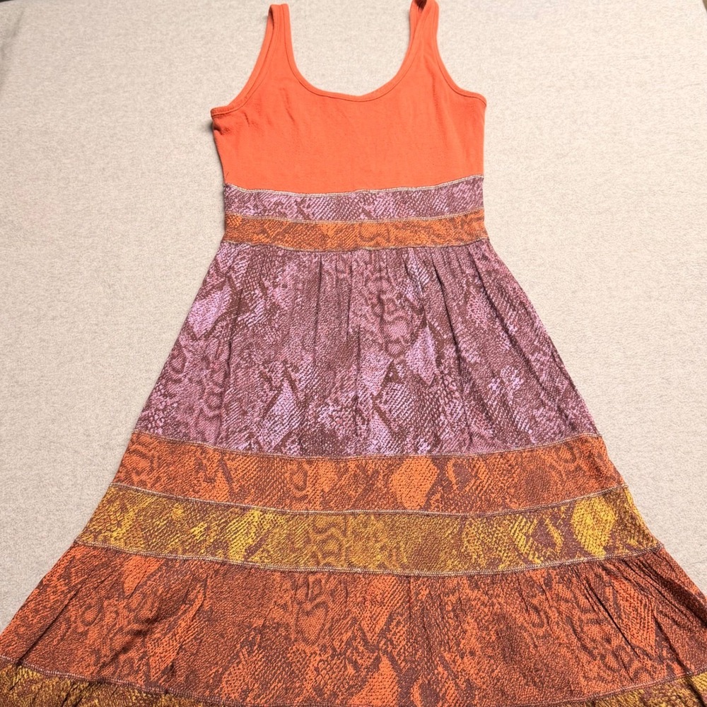 Anthropologie Boho Snakeskin Print Colima Maxi Dress Orange Purple Sleeveless - Picture 3 of 14